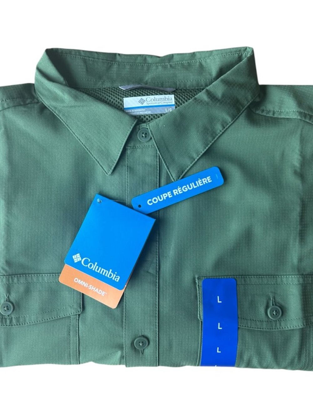 Columbia Omni Shade Mens Long Sleeve Shirt Charcoal Canteen Green 40 UPF Size L
